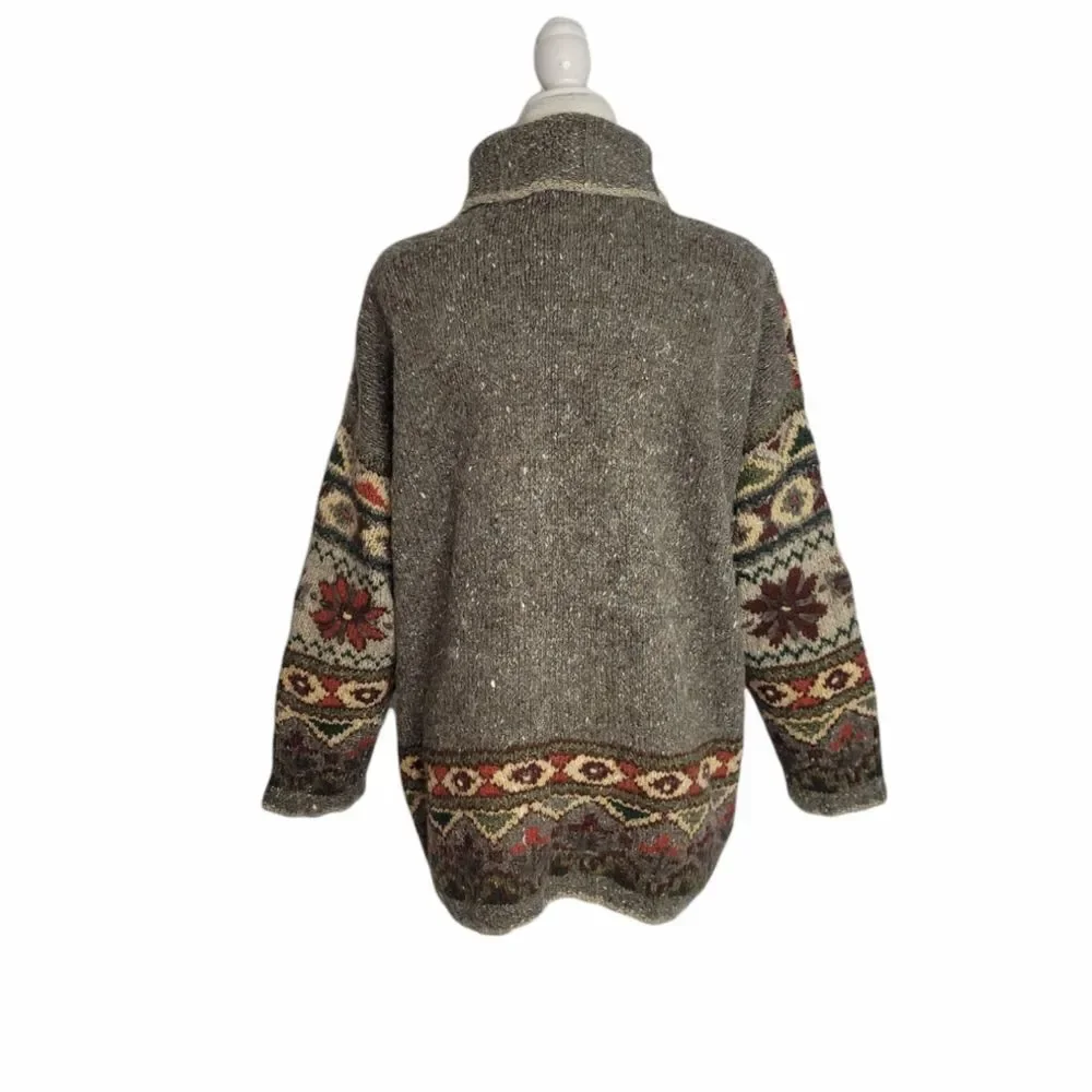 VINTAGE 90s Express fair isle wool angora mohair turtleneck oversized sweater M - Picture 4 of 10